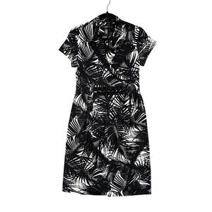 Alfani‎ Petite Wrap Dress P/S Black White Tropical Print Resort Chic